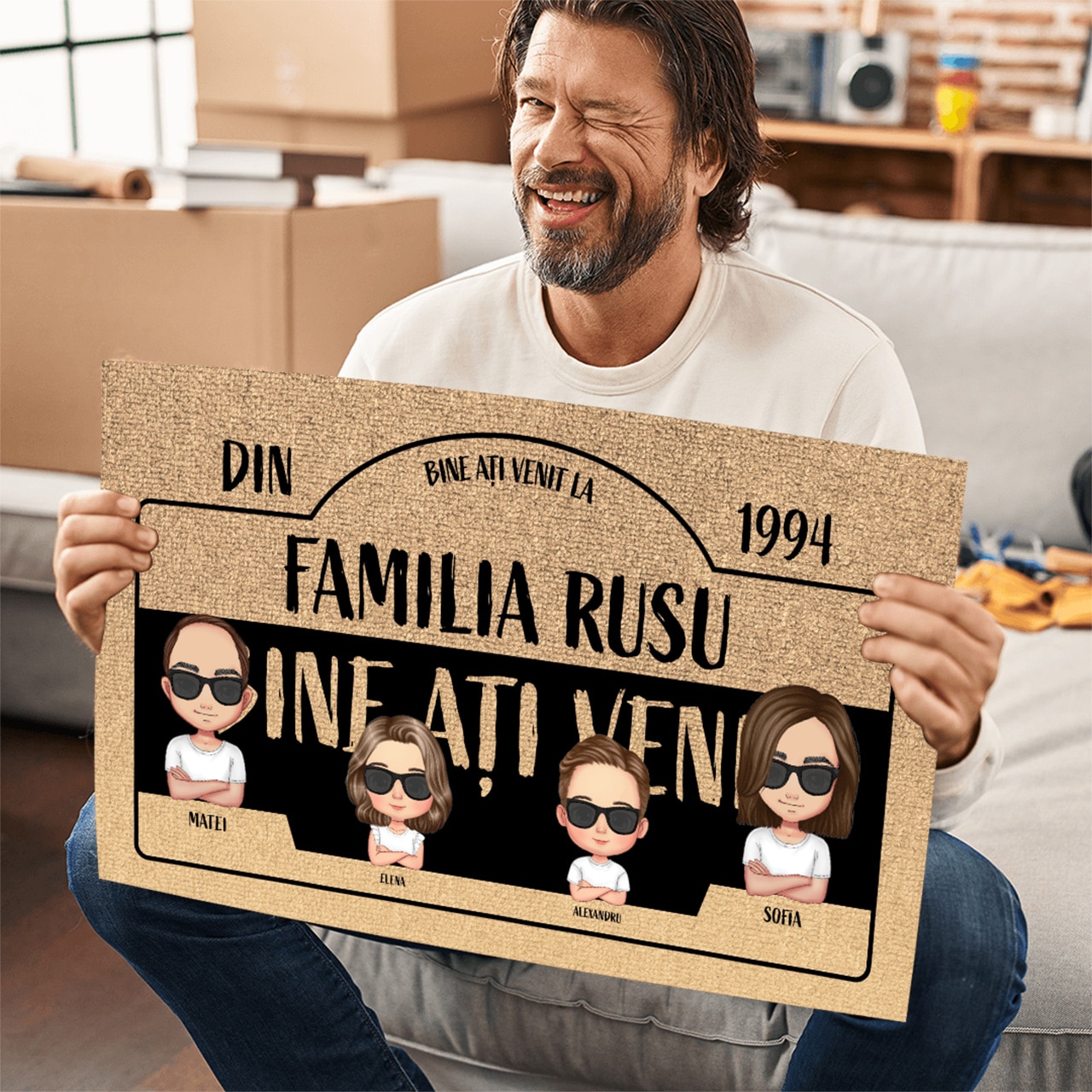 Covoraș personalizat - Bun venit în familia noastră