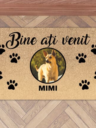Covoraș cu fotografie personalizată - Bine ați venit labuțe
