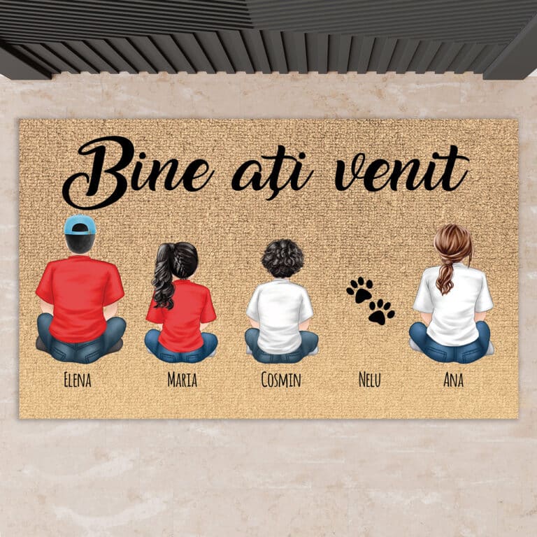 Covoraș personalizat - Familie și Animăluțe