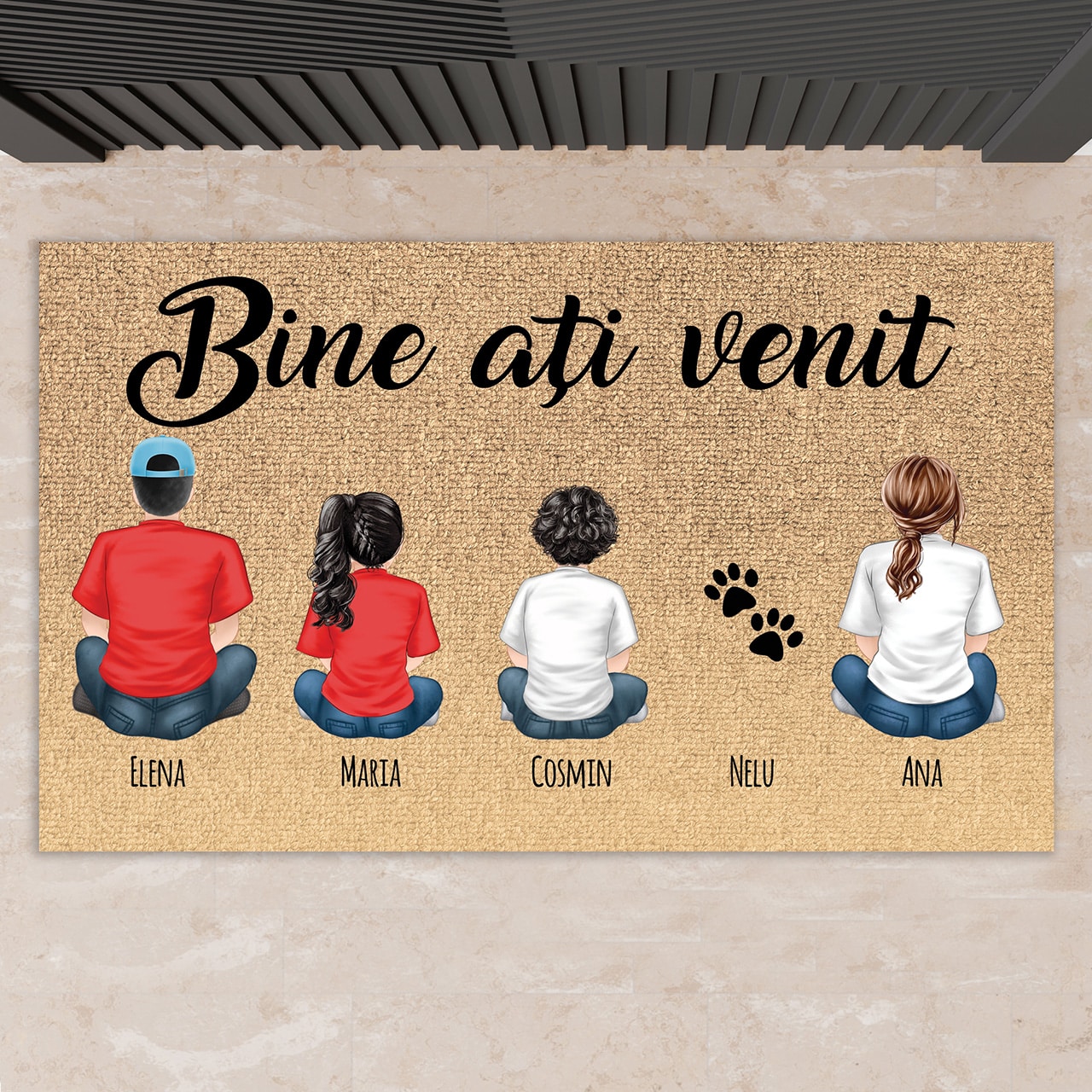 Covoraș personalizat - Familie și Animăluțe