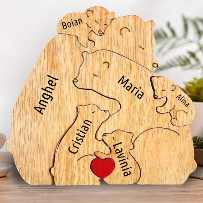 Puzzle de familie personalizat din lemn cu ursuleț