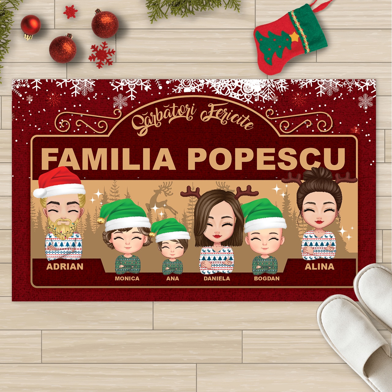 Covoraș personalizat - Familie festivă