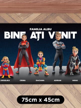 Covoraș personalizat - Familia de Supereroi