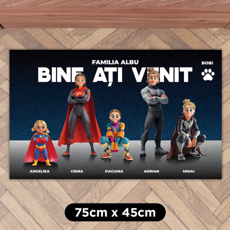 Covoraș personalizat - Familia de Supereroi