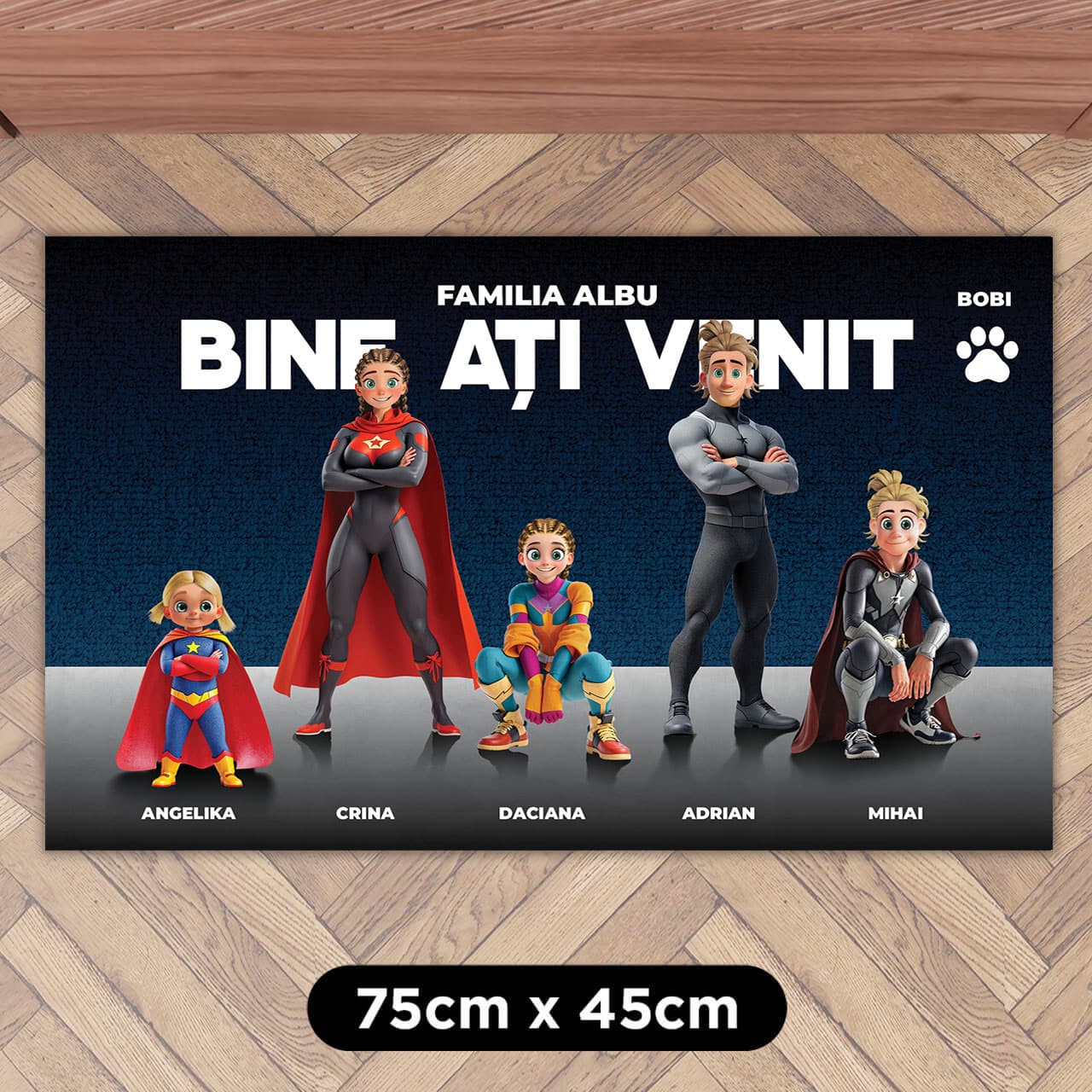 Covoraș personalizat - Familia de Supereroi