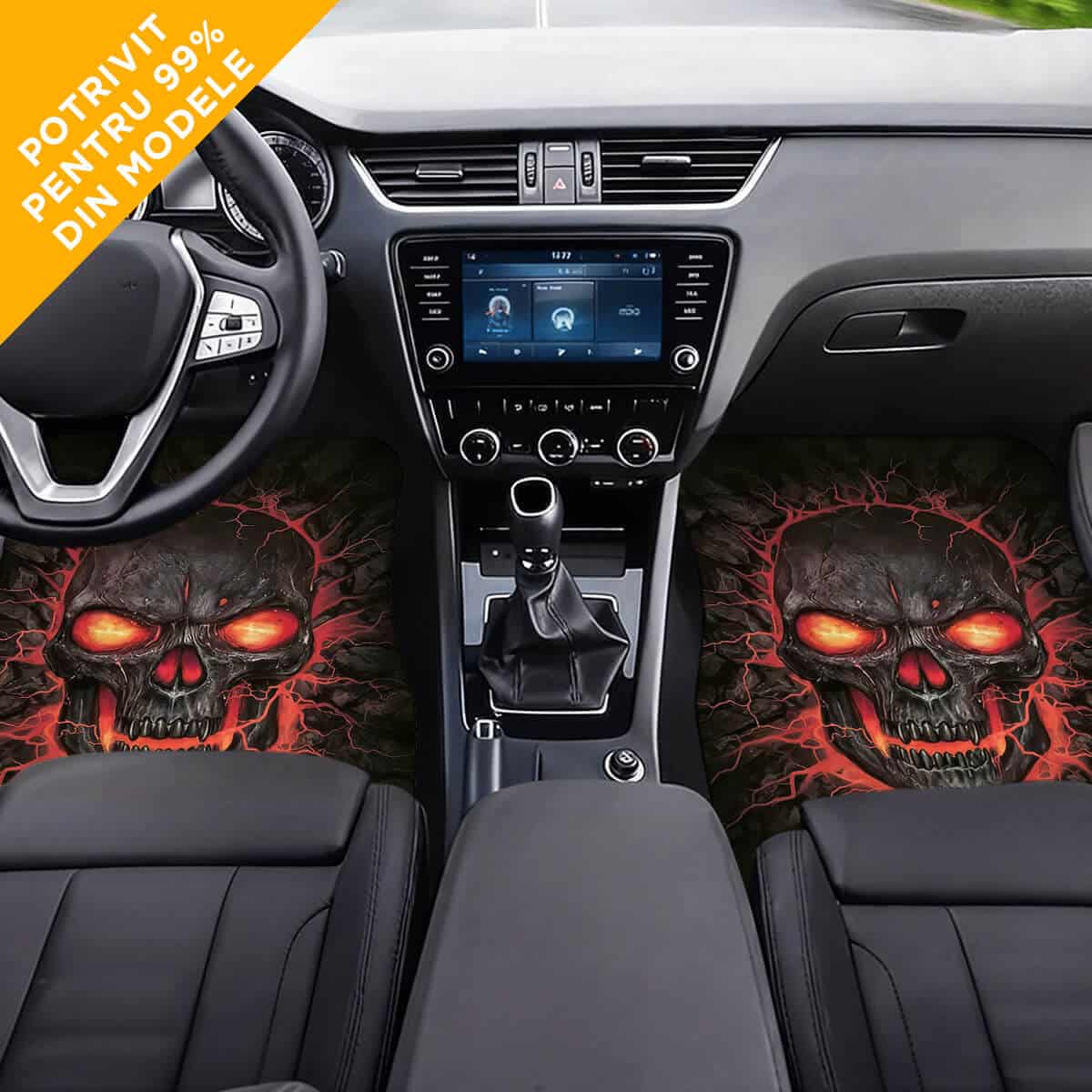 Covorașe auto personalizate „Inferno Skull” cu textul tău